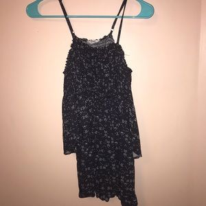 Madewell blue smocked romper with bell sleeves